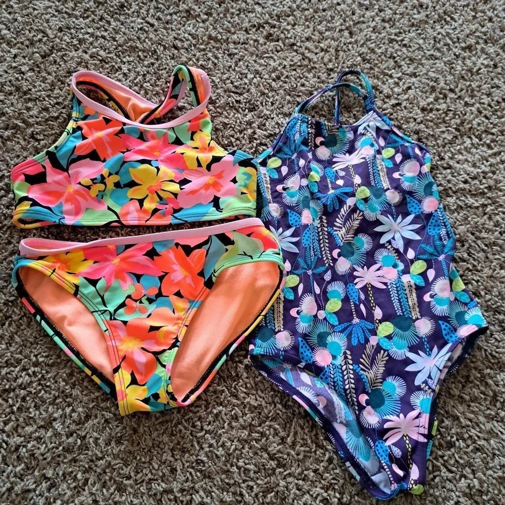 Cat & Jack multicoloured floral swimsuits Size S 2 swimsuits